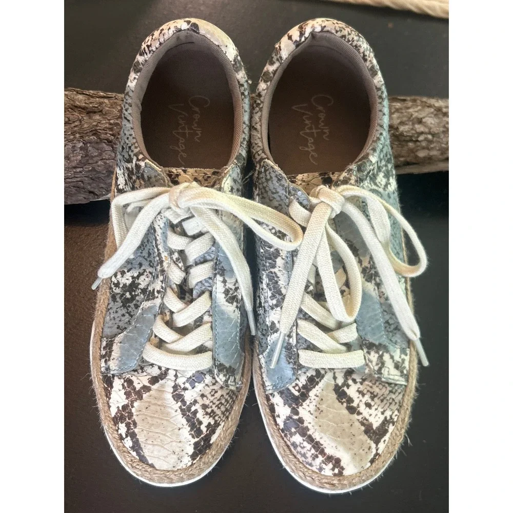 Crown Vintage Snakeskin Sneakers‎ Espadrille Platform Casual Shoes Women's